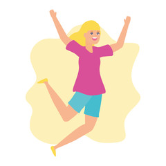 celebrating woman with arms up