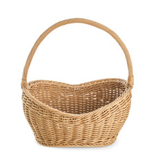 Empty wicker picnic basket on white background