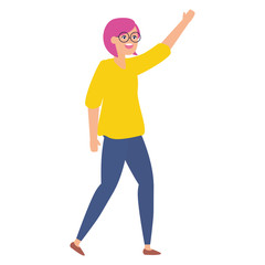 celebrating woman with arms up