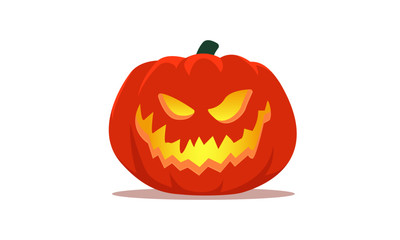 Jack-o-lantern vector illustration. Traditional Halloween pumpkin with carved scary evil face isolated on white background.