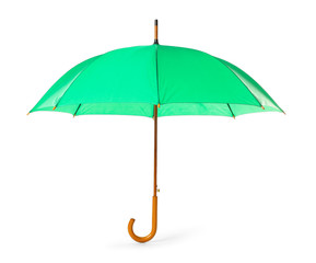 Modern opened green umbrella isolated on white © New Africa