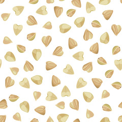 Green buckwheat seamless pattern on a white background. Vector illustration of grains in cartoon flat style.