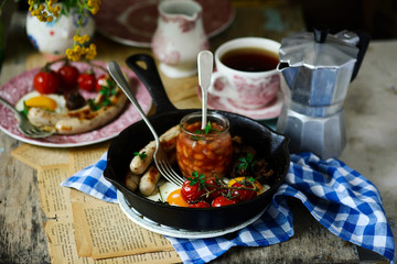 English breakfast on the table.style rustic