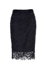 Elegant black lacy midi skirt isolated over white