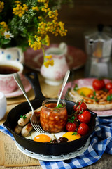English breakfast on the table.style rustic