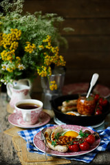 English breakfast on the table.style rustic