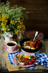 English breakfast on the table.style rustic