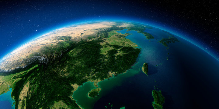 Highly detailed Earth. Eastern China and Taiwan