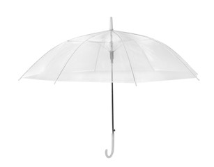 Open modern transparent umbrella isolated on white © New Africa