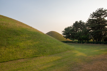 Fototapeta na wymiar View on two Daereungwon Tombs in Gyeongju
