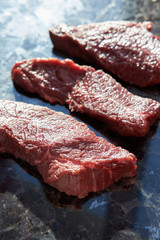 Raw beef slices ready to cook