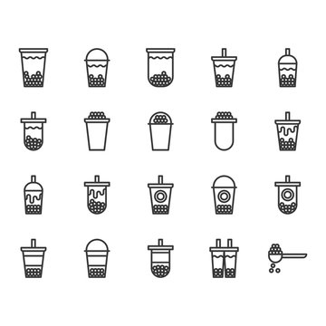 Bubble Milk Tea Icon Set.Vector Illustration