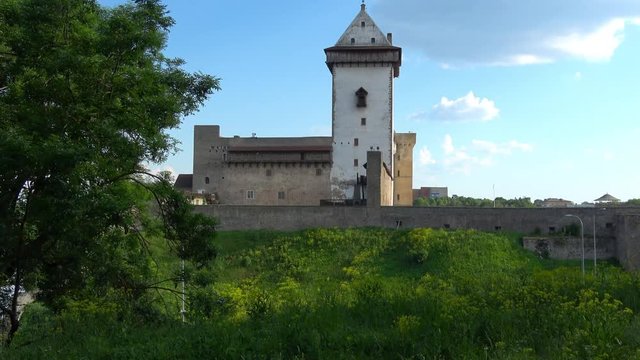 View of old medieval Narva Fortress with Hermann Tower. Estonia.