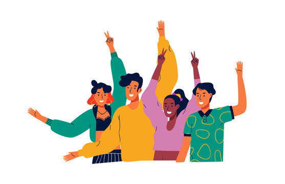 Happy diverse teen people group waving hello - Powered by Adobe