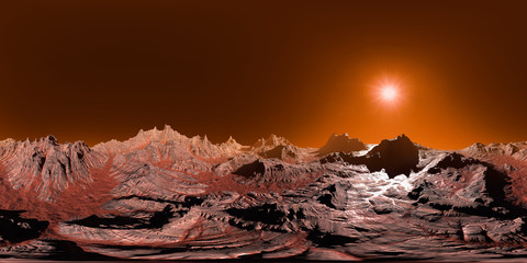 surface of planet Mars, 8K HDRI map, spherical environment panorama background, light source rendering (3d equirectangular illustration)