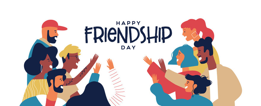 Friendship Day banner of friends doing high five