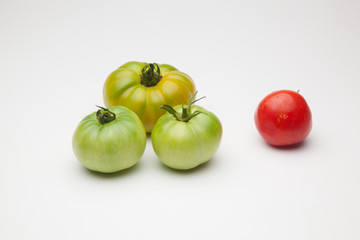 Tomate ecológico verdes y rojos que son los maduros, Los tomates tienen muchas propiedades de sabor y vitaminas. los podemos comer crudos en ensalada y zumos, podemos hacer salsas y mermeladas. Los po
