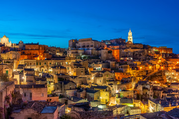 Night landscape with Matera, Italy - European capital of culture in 2019.