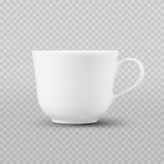 Photo realistic white cup isolated on plaid transparent like background