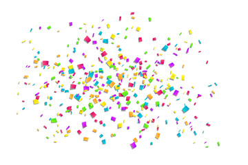 Falling confetti isolated white background. Abstract design element festive party, Christmas holiday, Happy New Year celebration. Bright decoration, paper tinsel. Birthday decor. Vector illustration