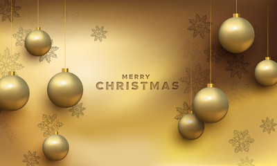 Gold Christmas greeting card of luxury baubles