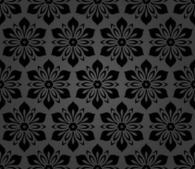 Floral vector dark ornament. Seamless abstract classic background with flowers. Pattern with repeating floral elements. Ornament for fabric, wallpaper and packaging