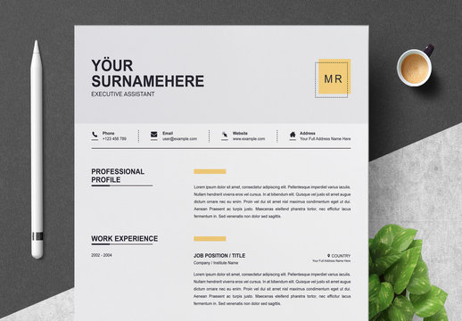 Resume and Cover Letter Layout with Grey Header