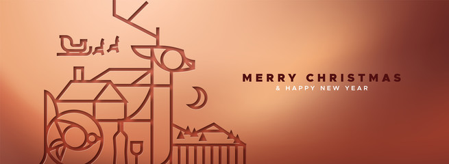 Copper Christmas banner of papercut outline deer