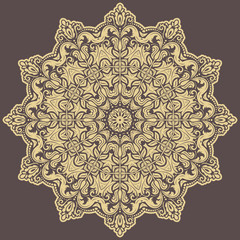 Oriental vector round golden pattern with arabesques and floral elements. Traditional classic ornament. Vintage pattern with arabesques