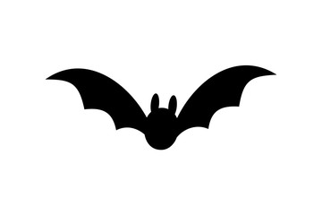 Bat icon. Bat black silhouette with wings isolated white background. Symbol Halloween holiday, mystery dark vampire, night flyin element. Spooky scary flat design. Cartoon batman. Vector illustration