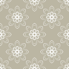 Fototapeta na wymiar Floral vector ornament. Seamless abstract classic background with white flowers. Pattern with repeating floral elements. Ornament for fabric, wallpaper and packaging