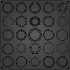 Vintage set of vector round elements. Different elements for design frames, cards, menus, backgrounds and monograms. Classic patterns. Set of black vintage patterns