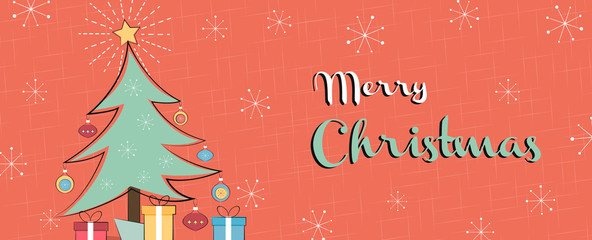 Merry Christmas retro mid century pine tree banner © Cienpies Design