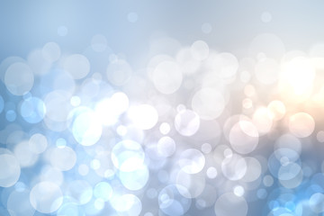 Abstract blurred fresh vivid spring summer light delicate pastel blue white bokeh background texture with bright circular soft color lights. Beautiful backdrop illustration.