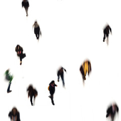 People in motion walking on white background