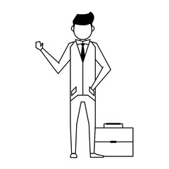 executive business finance man cartoon in black and white