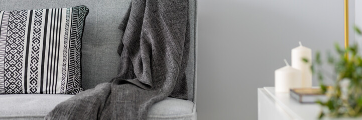 Gray sofa and pattern cushion