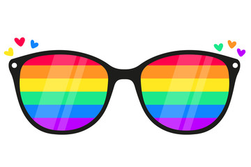 Sunglasses with LGBT rainbow lenses. Rainbow, LGBT pride, gay,human rights, glasses concept. Gay Pride Month. Pride LGBTQ icon