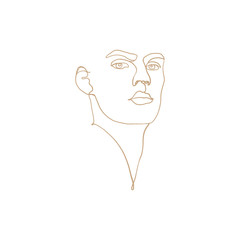 Continuous one line drawing of man face portrait. Hairstyle. Fashionable men's style. Fashion concept, beauty minimalist, vector illustration for t-shirt, slogan design print graphics style