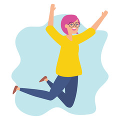 celebrating woman with arms up