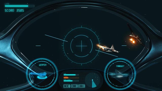 Space Shooter 3D Video Game imitation. The Spacecraft In Space Destroys The Enemy Crew With A Laser Gun. Planet Jupiter Asteroids And Stars On The Background.