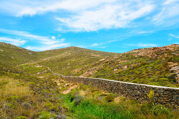 walls in the mountain of Mykonos, Greek island of Cyclades, in the heart of the Aegean Sea