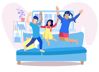 Children Having Fun at Home Flat Illustration