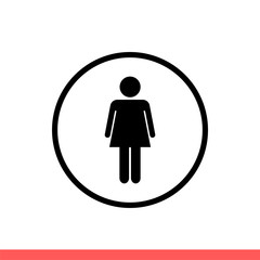 Female vector icon, woman symbol. Simple, flat design isolated on white background for web or mobile app