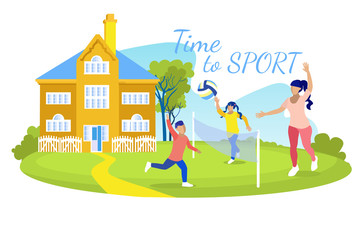 Obraz na płótnie Canvas Time to Sport Cartoon Banner for Family Motivation