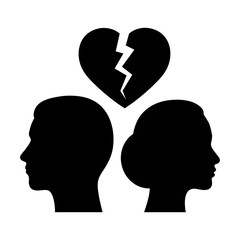illustration of Woman and man on a background of broken heart.