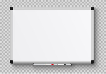 Realistic office Whiteboard. Empty whiteboard with marker pens - stock vector. - obrazy, fototapety, plakaty