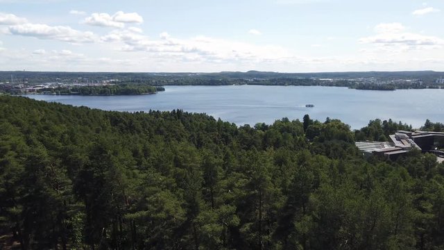 Tampere, Finland. View from Pyynikki observation tower to lake Pyhajärvi.