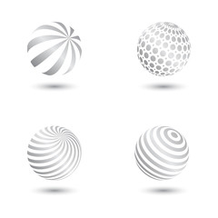 Set of four grey abstract patterned spheres.