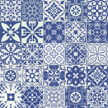 Big vector set of tiles in portuguese, spanish, italian style. For wallpaper, backgrounds, decoration for your design, ceramic, page fill and more.